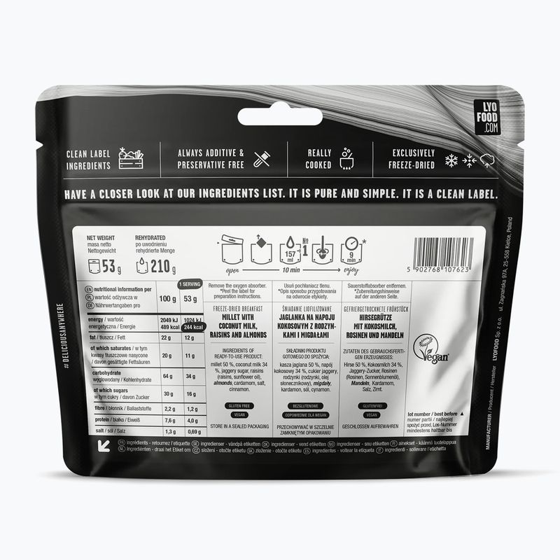 Liofilizované potraviny  LYOFOOD Jáhlová kaše na kokosovém nápoji 210 g 2