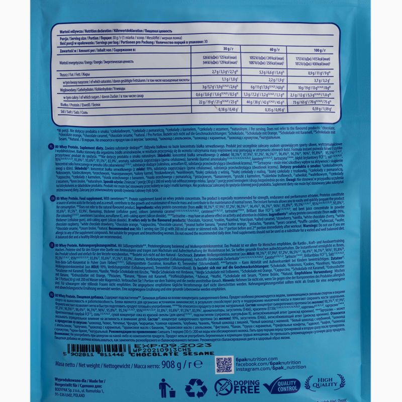 Whey 6PAK Protein 80 908g čokoláda-sezam PAK/162#SEZCZ 2
