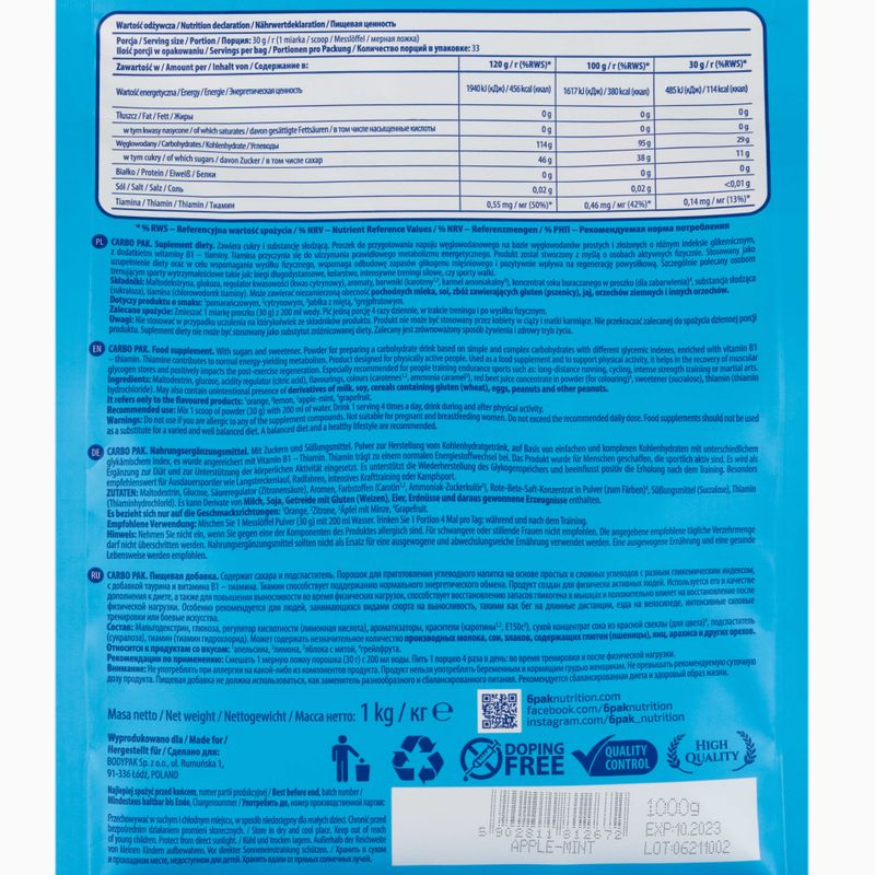 Carbo Pak 6PAK sacharidy 1kg jablko-máta PAK/212#JABMI 2