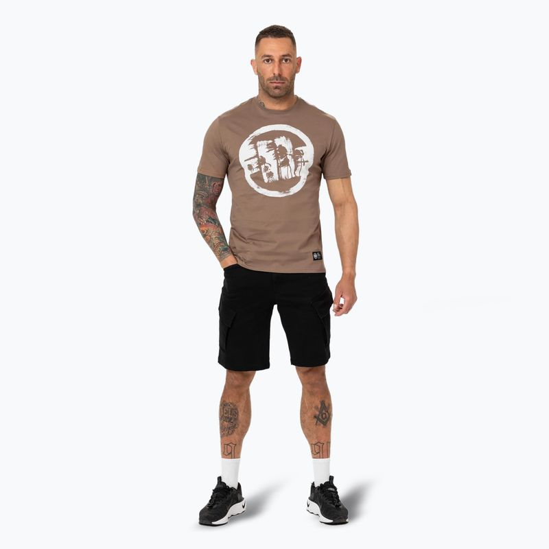 Pánské tričko Pitbull Logo Palms brown savana 2