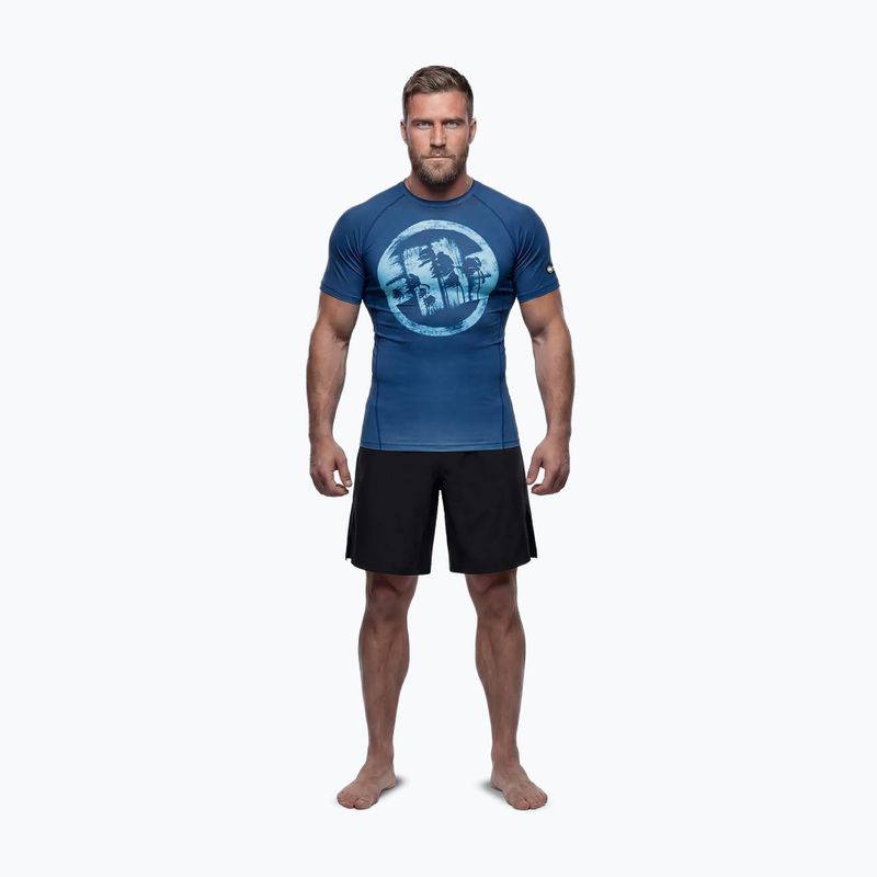 Pánské tričko na lezení Pitbull Rashguard Logo Palms blue 2