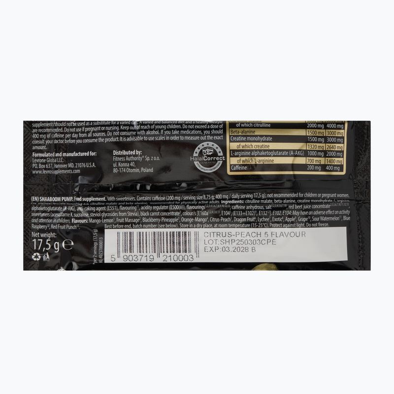 Předtréninkový přípravek Fitness Authority Shaaboom Pump 17,5 g citrus/peach 2