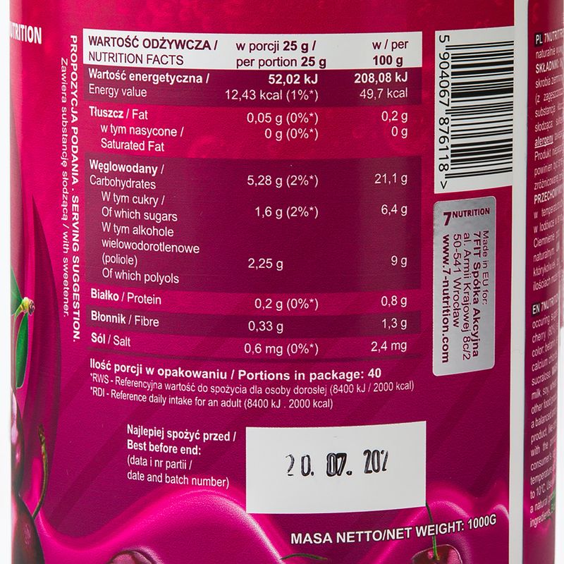 Džem 7Nutrition JAM 1000g třešeň 7Nu000473 3
