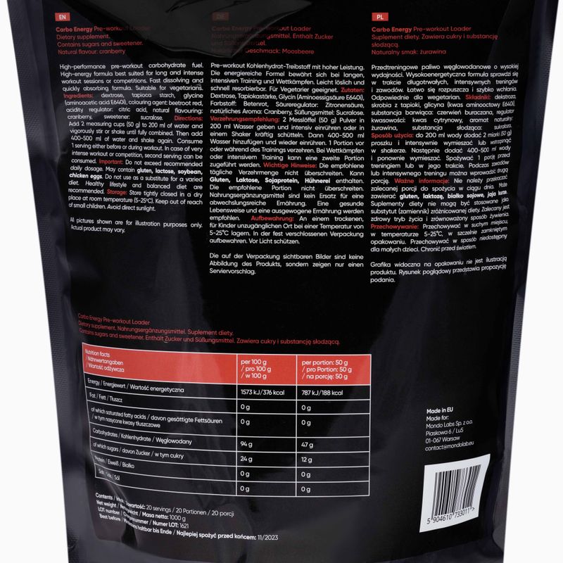 Carbo Energy MONDOLAB sacharidy 1kg brusinky MND011 2