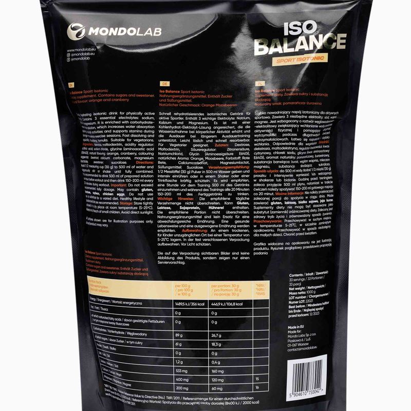 Isotonický nápoj v prášku MONDOLAB Balance Bitter Cranberry Punch 1kg pomeranč-brusinky MND007 2
