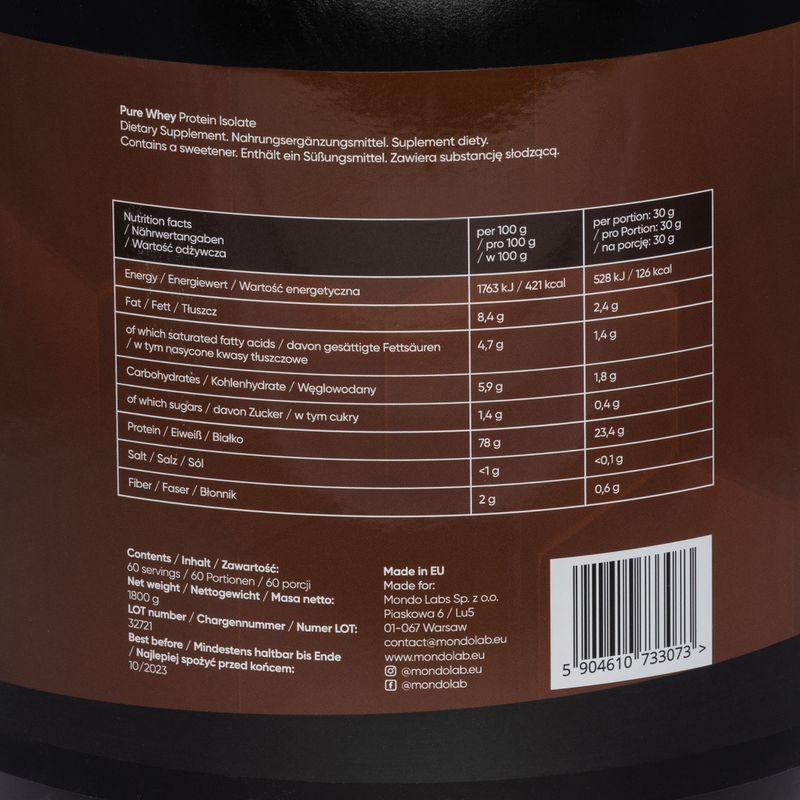 Pure Whey MONDOLAB Protein Isolate 1,8kg dvojitá čokoláda MND003 2