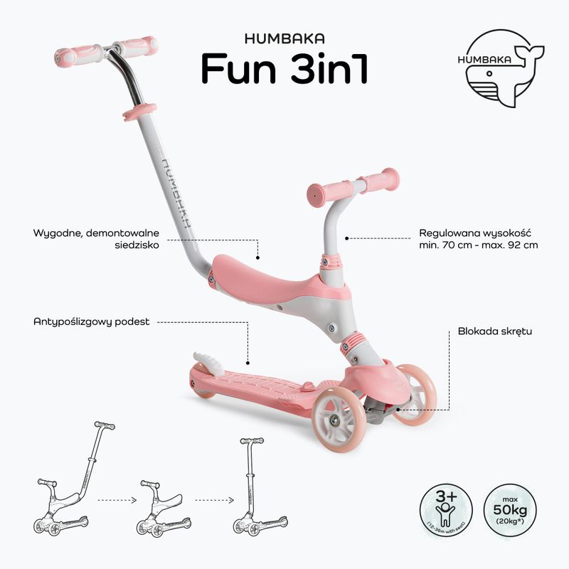 Dětská koloběžka HUMBAKA Fun 3in1 růžová KS002 2