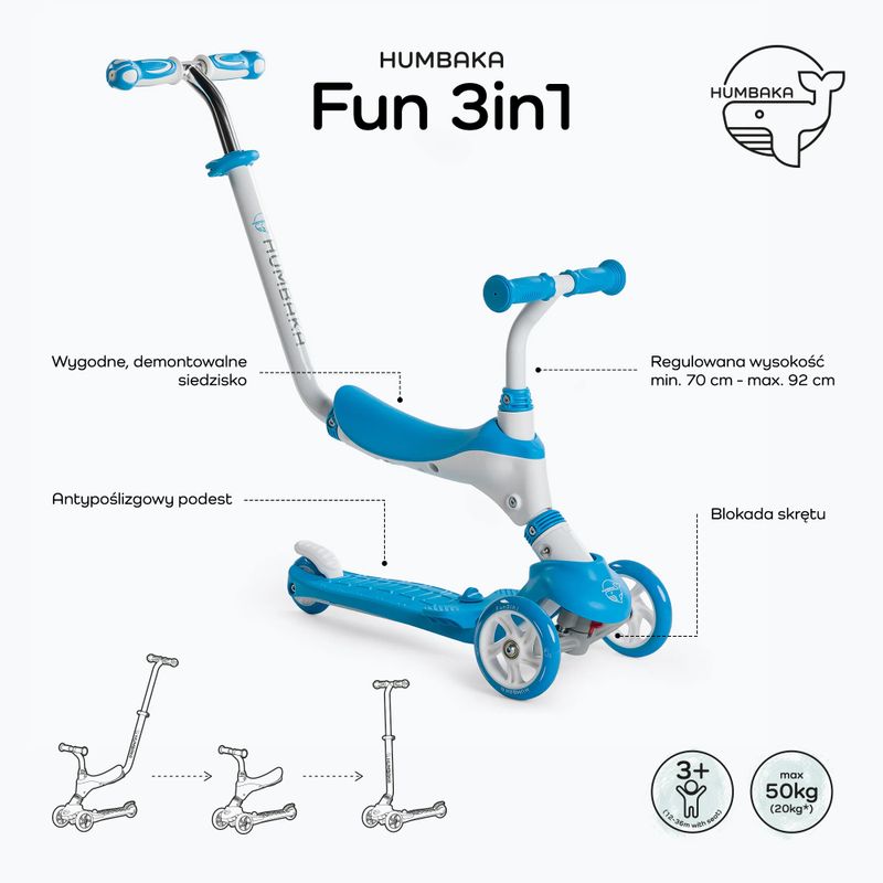 Dětská koloběžka HUMBAKA Fun 3in1 modrý KS002 2
