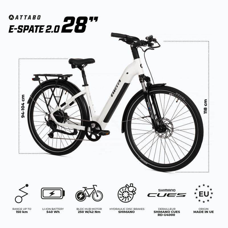 Elektrokolo ATTABO E-SPATE 2.0 28" 36V 15Ah 540 Wh white 2
