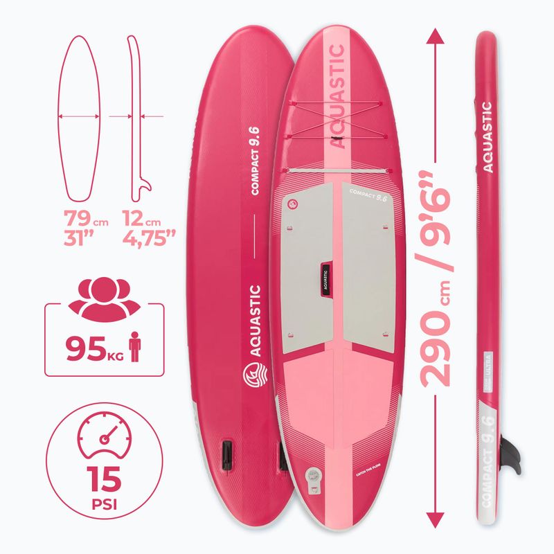 Sada paddleboard SUP nafukovací AQUASTIC Compact 9'6" růžový 20