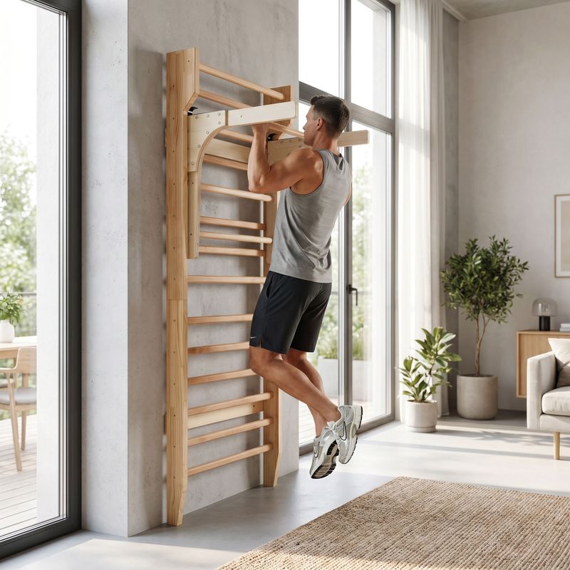 Gymnastické žebřiny s hrazdou XTREXO LW100 wooden 10