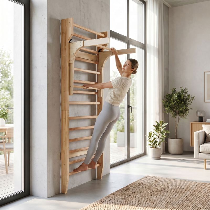 Gymnastické žebřiny s hrazdou XTREXO LW100 wooden 12