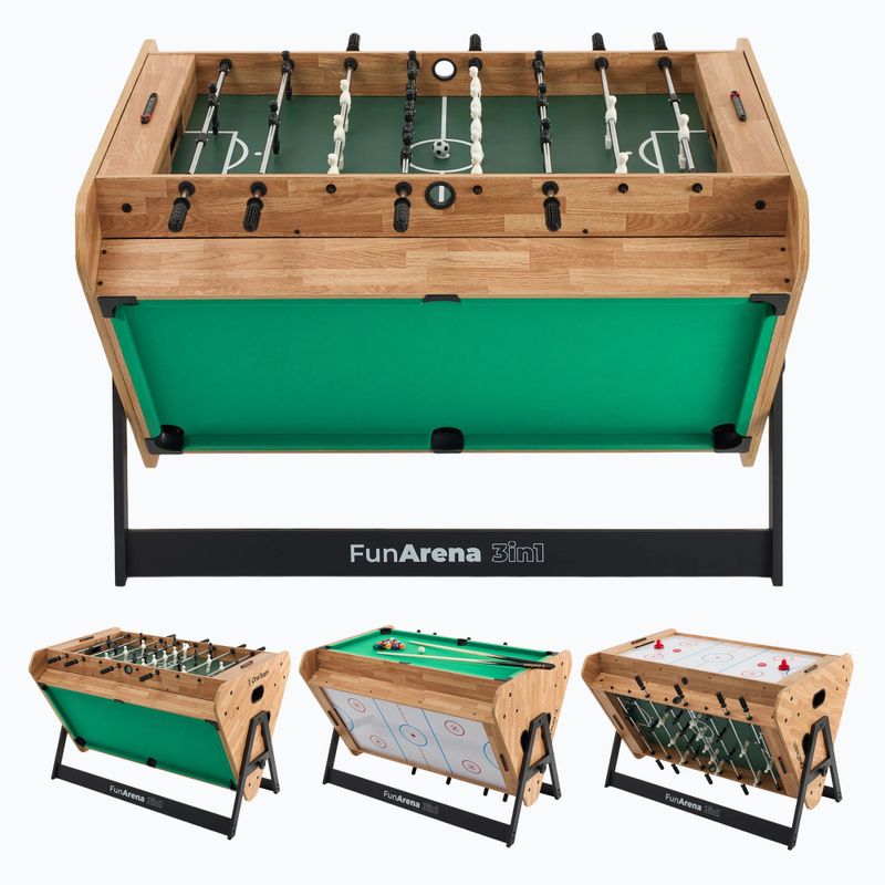Hrací stůl 3in1 OneTeam FunArena fotbálek, push hockey, kulečník dřevěný black