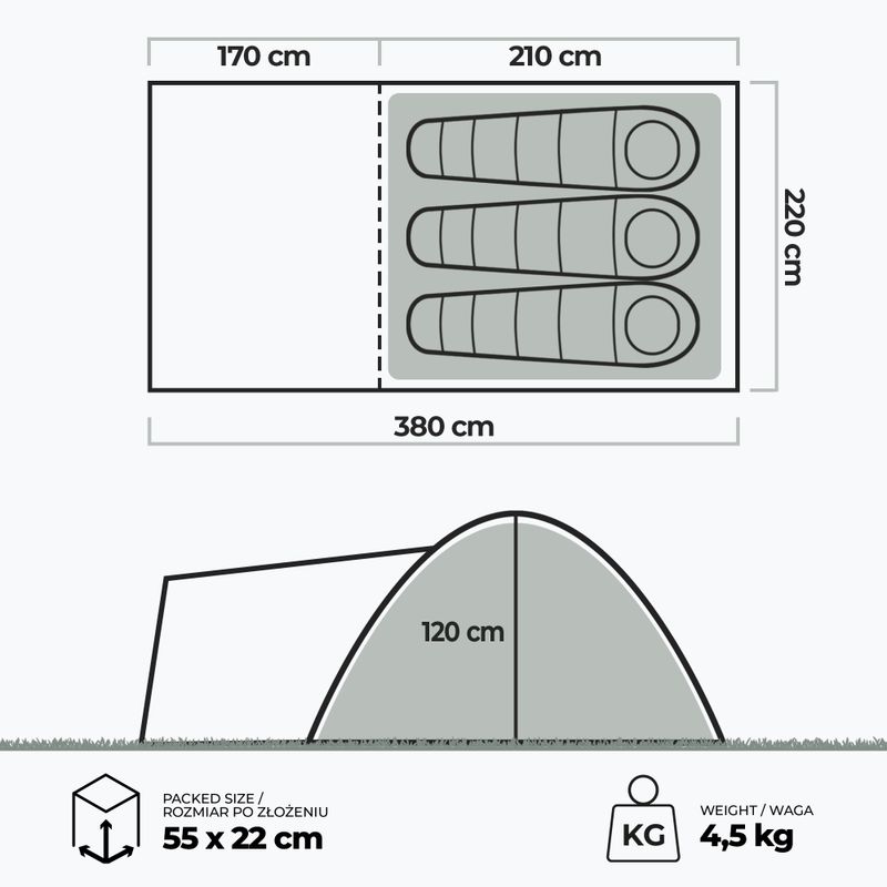 Kempinkový stan pro 3 osoby KADVA Kempinkový stan green 23