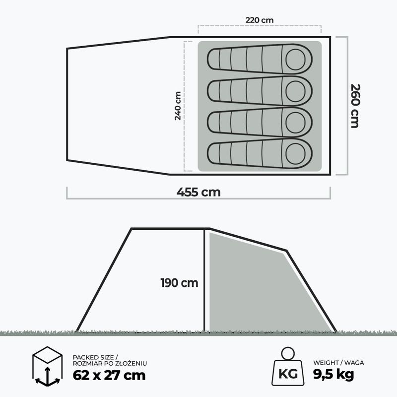 Kempinkový stan pro 4 osoby KADVA Kavio 4.1 green 18