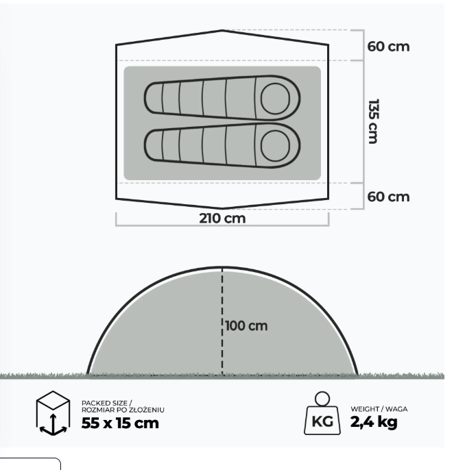 Trekkingový stan ultralehký pro 2 osoby KADVA EXPEDIT 2 PRO grey-green 13