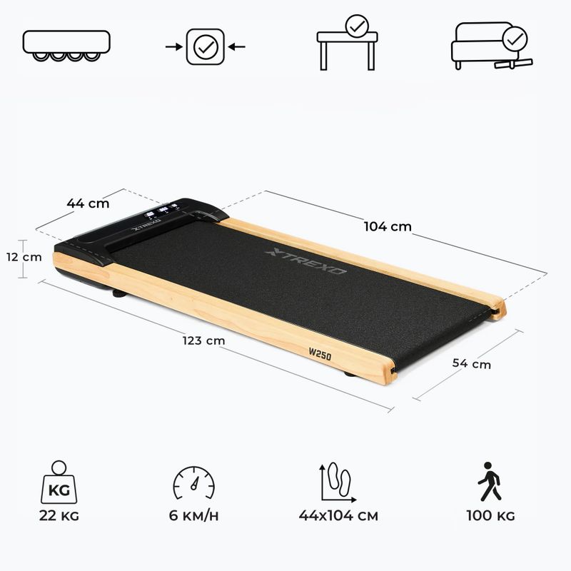 Elektrický běžecký pás XTREXO TXO-W250 Walking Pad black/brown 3