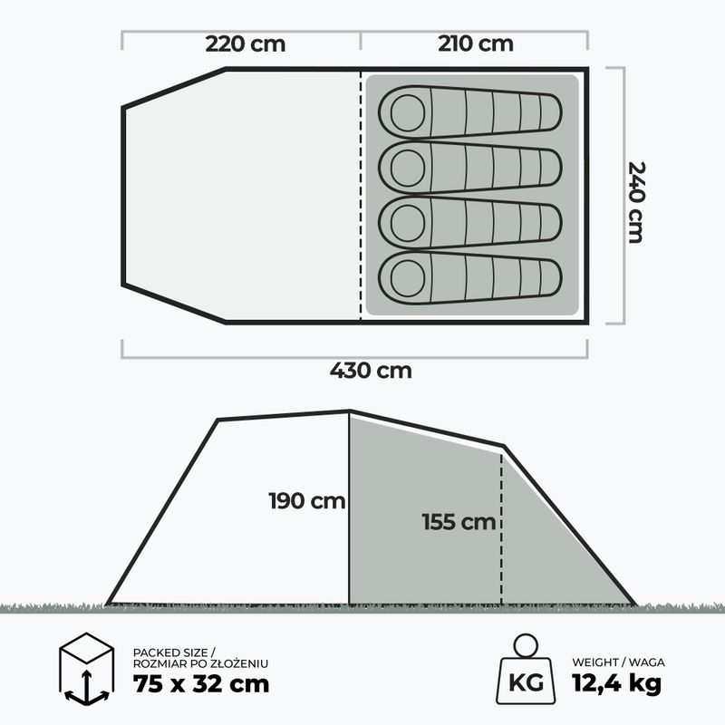 Nafukovací stan pro 4 osoby KADVA AIRcamp 4.4 zelený 23