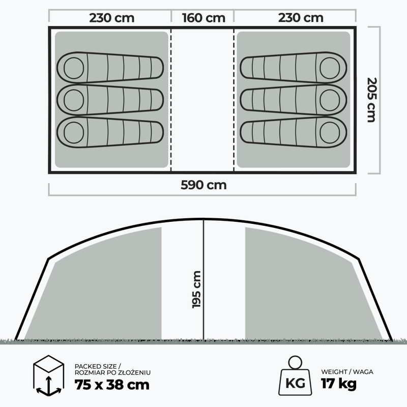 Nafukovací stan pro 6 osob KADVA AIRcamp 6.33 zelený 24