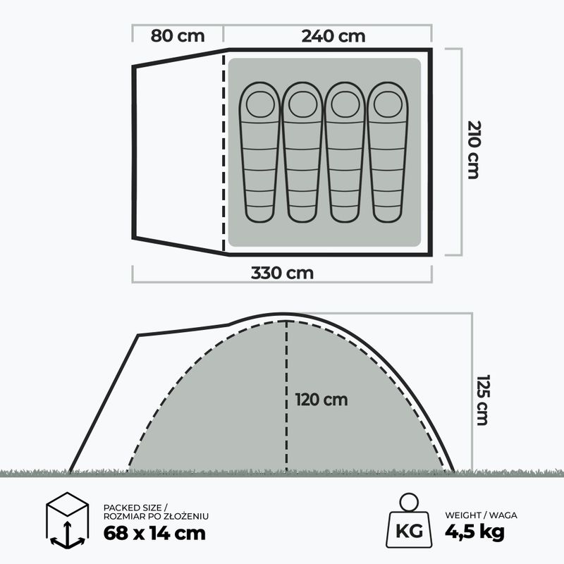 Kempingový stan  pro 4 osoby  KADVA CAMPdome 4 zelený 7