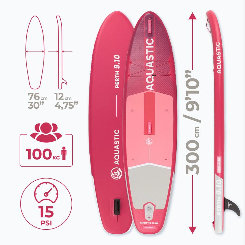 Sada paddleboard SUP nafukovací AQUASTIC Perth 9'10" pink 24