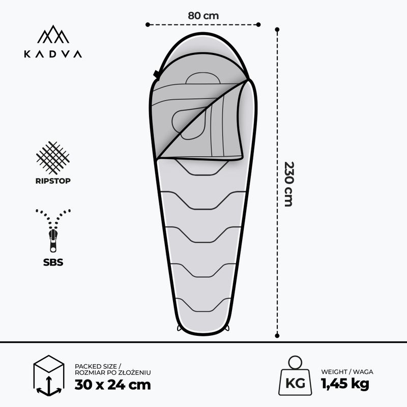 Spací pytel KADVA Mumio R pravý zelený 3