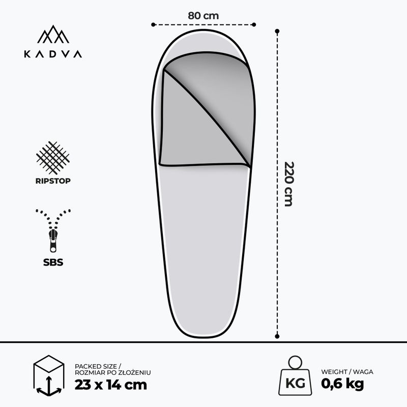Spací pytel KADVA Light 600 L levý šedý 3