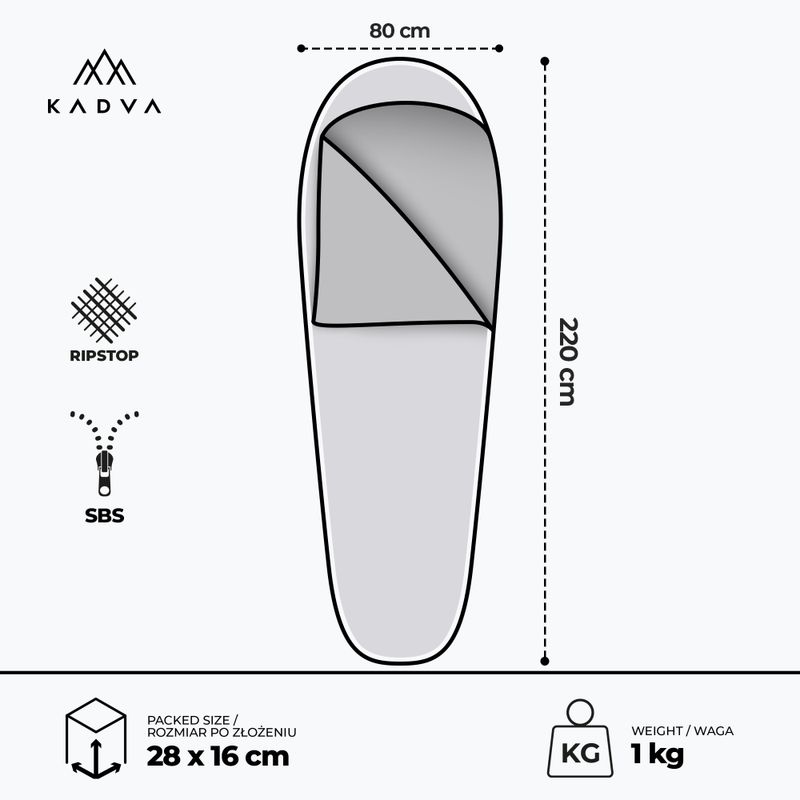 Spací pytel KADVA Light 1000 L levý šedý 3