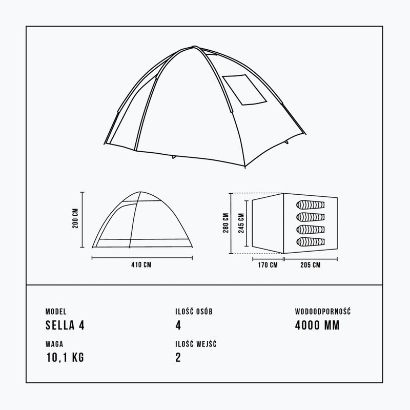 Trekingový stan pro 4 osoby Alpinus Sella 4 anthracite 8