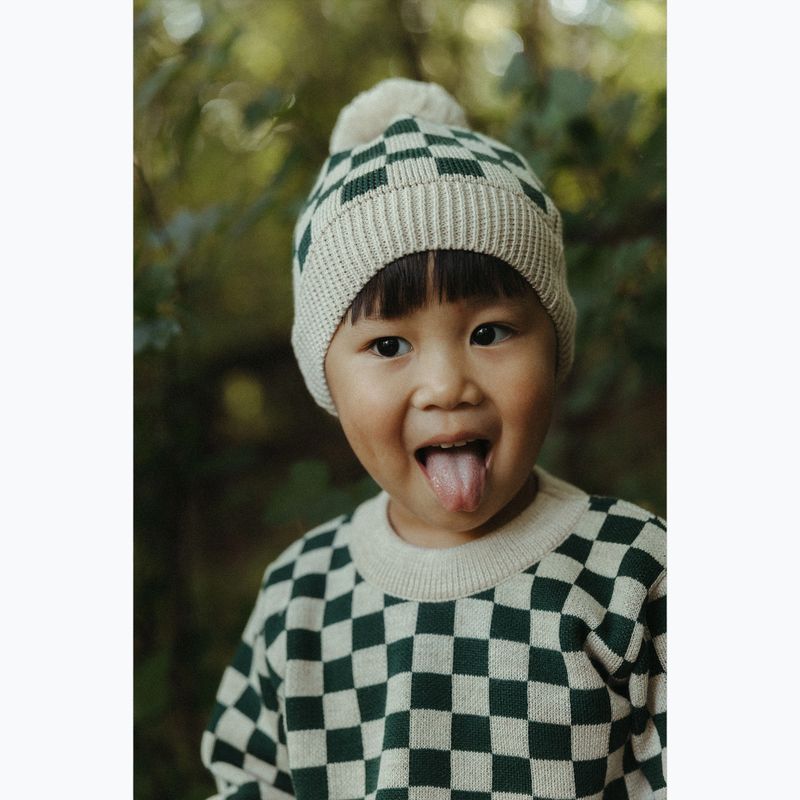 Dětská zimní čepice KID STORY  Merino green chessboard 6