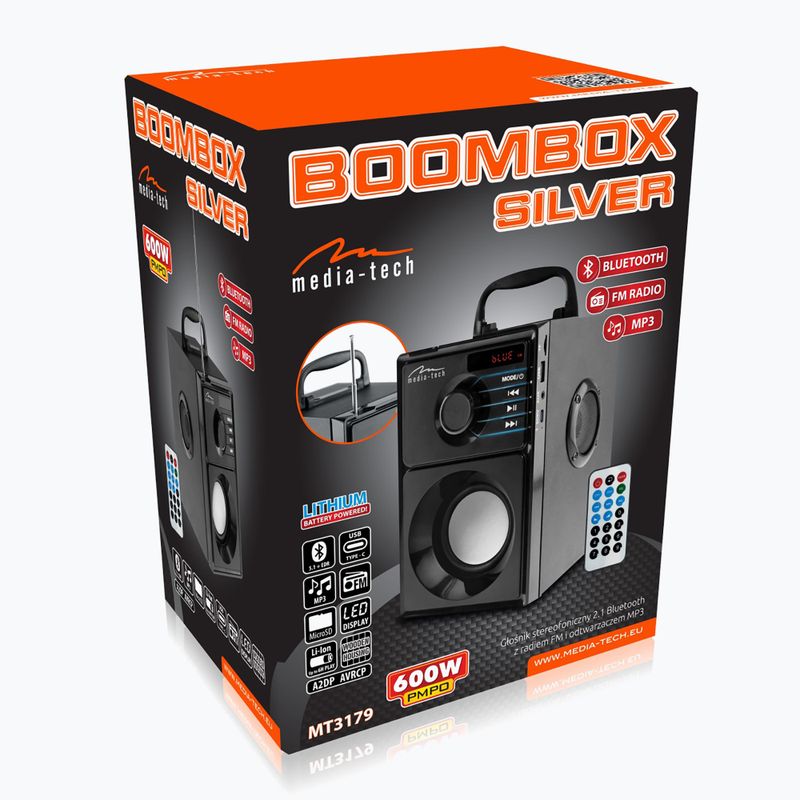 Mobilní reproduktor Media-Tech Boombox Silver černý/stříbrný 8