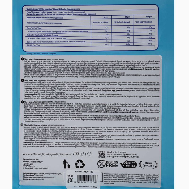 Whey 6PAK Isolate 700g smetanové vafle PAK/049#WAF 2