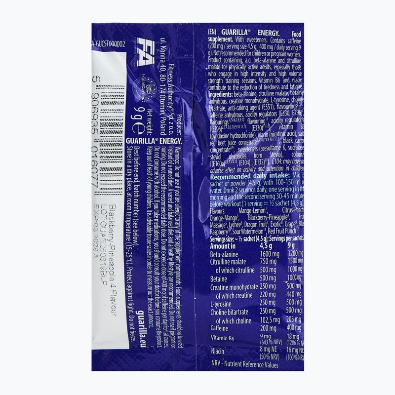 Předtréninkový přípravek Fitness Authority Guarilla Enegry 9 g blackberry/pineapple 2