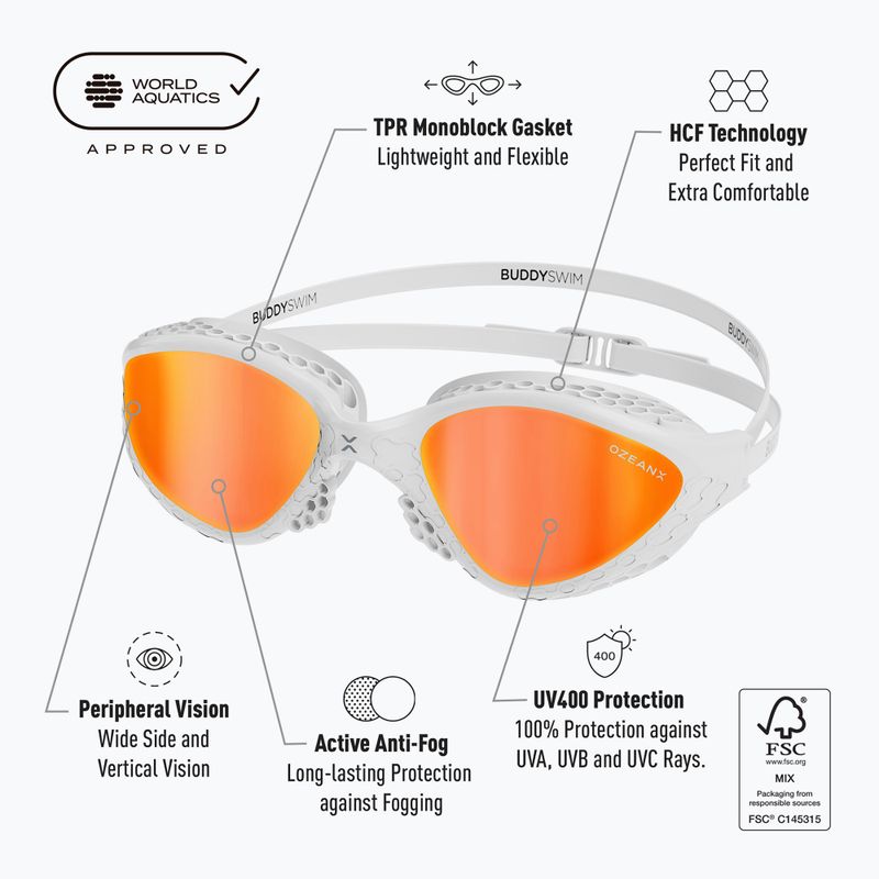 Plavecké brýle BuddySwim OzeanX Mirror white / orange 7
