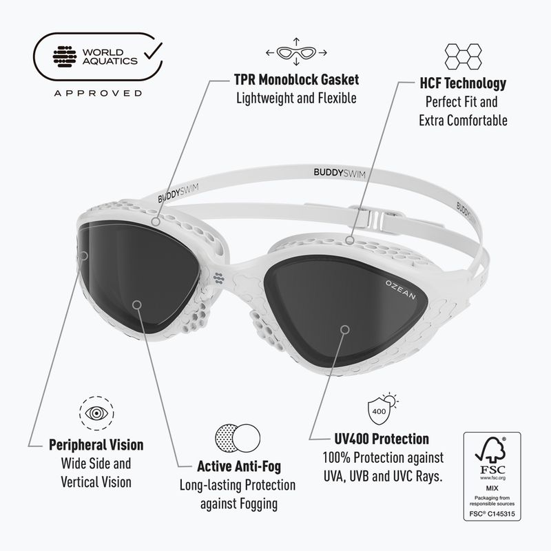 Plavecké brýle BuddySwim Ozean white / smoke 2