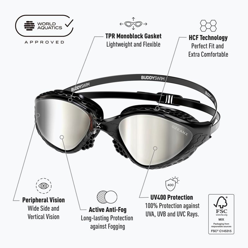 Plavecké brýle BuddySwim OzeanX Mirror black / silver 8