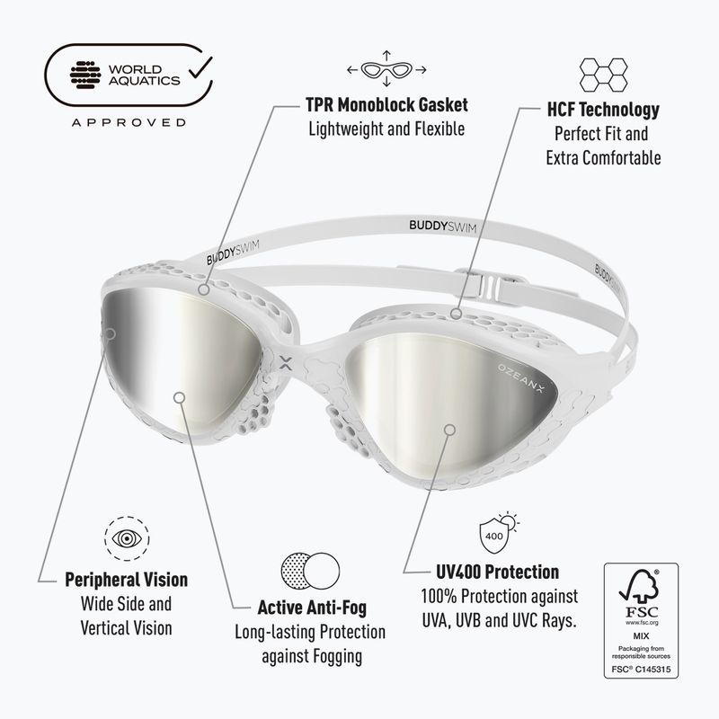 Plavecké brýle BuddySwim OzeanX Mirror white / silver 7