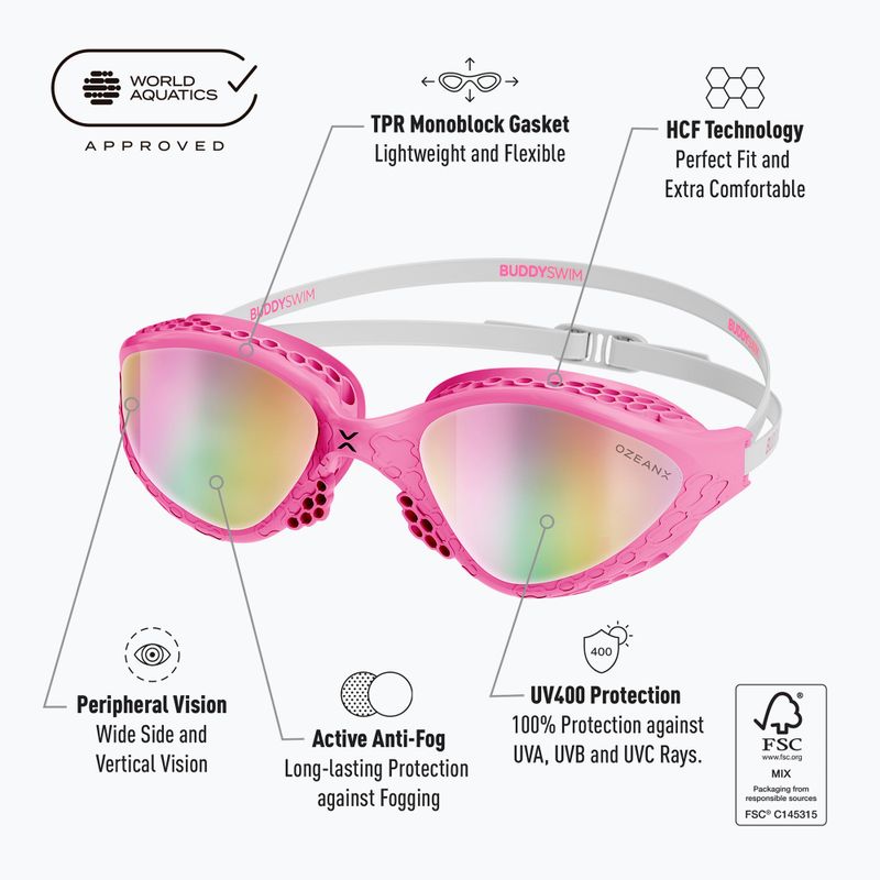 Plavecké brýle BuddySwim OzeanX Mirror pink/white/iridium 7
