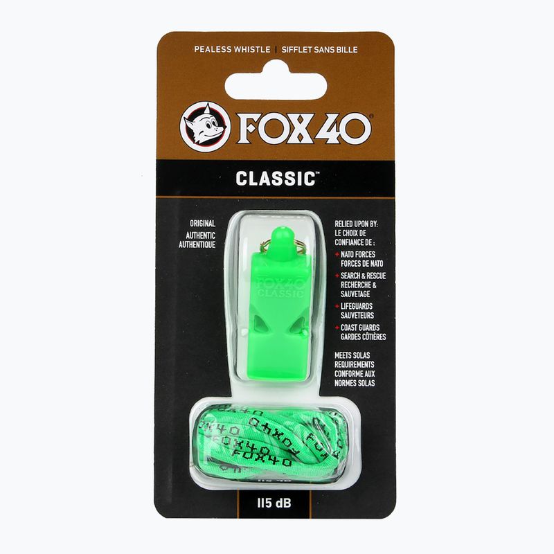 Fox 40 Classic Safety neonově zelená píšťalka se šňůrkou 2