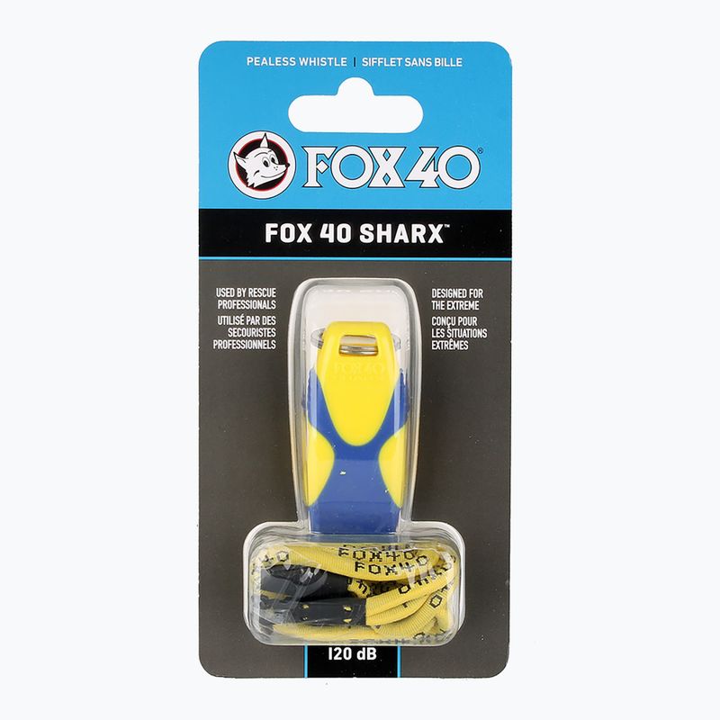Fox 40 Sharx Bezpečnostní žlutá/modrá píšťalka se šňůrkou 3