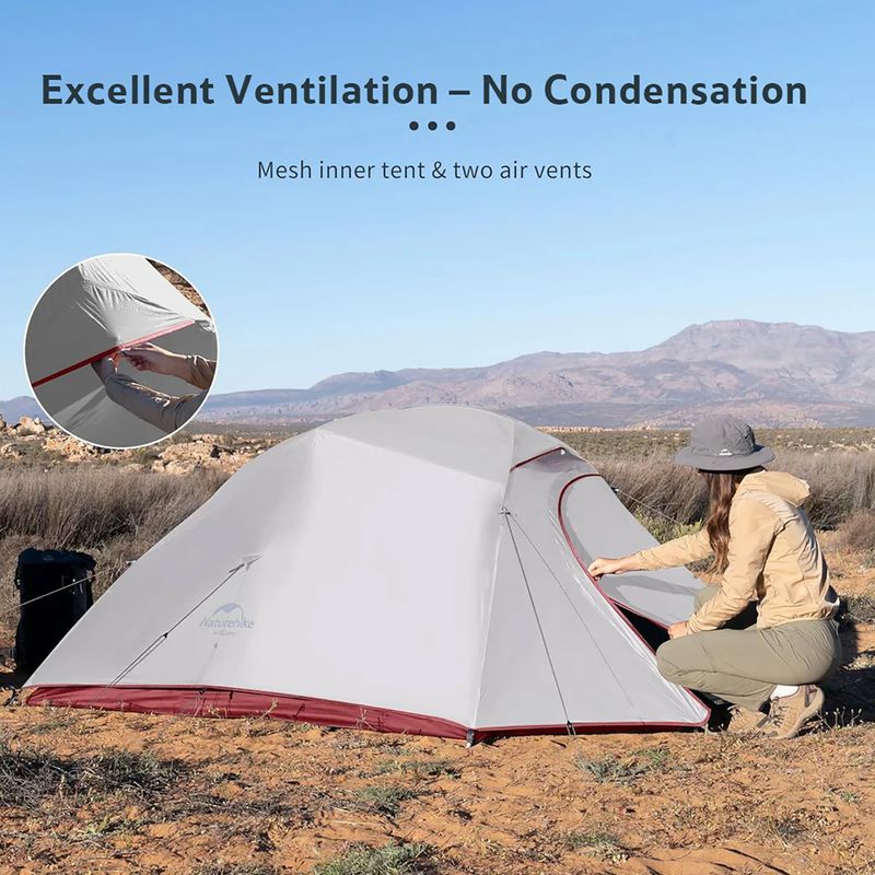 Trekový stan pro 3 osoby  Naturehike Updated Cloud Up 3 light grey/red 9