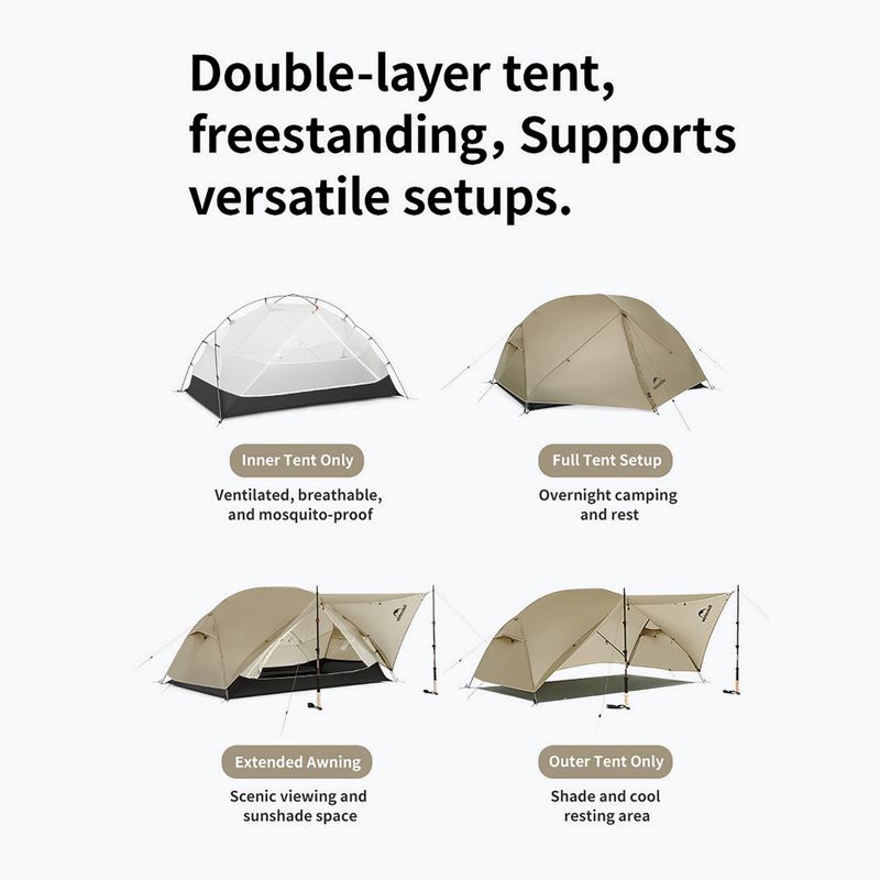 Trekový stan 2‑místný Naturehike Mongar UL 2 15D moon rock sand 2