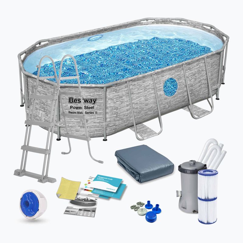 Bazén s kovovou konstrukcí Bestway Power Steel Swim Vista Series Oval Pool Set 427x250 cm šedý