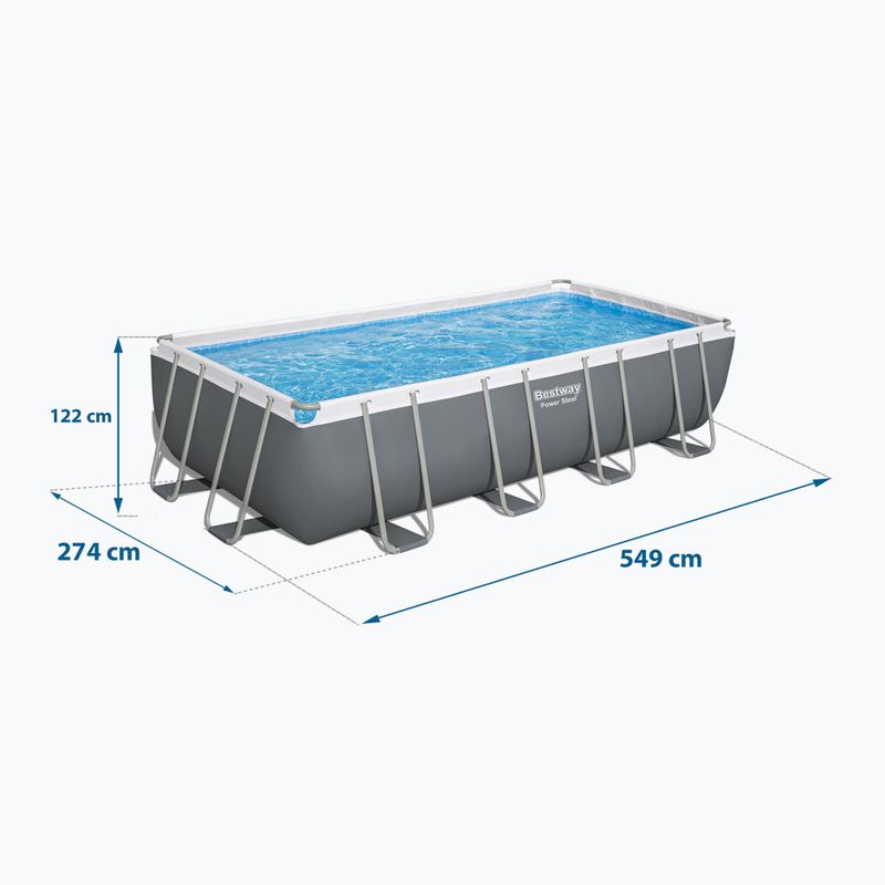 Bazén s kovovou konstrukcí  Bestway Power Steel Rectangular Pool Set 56465N 549 x 274 cm tmavě šedý  6