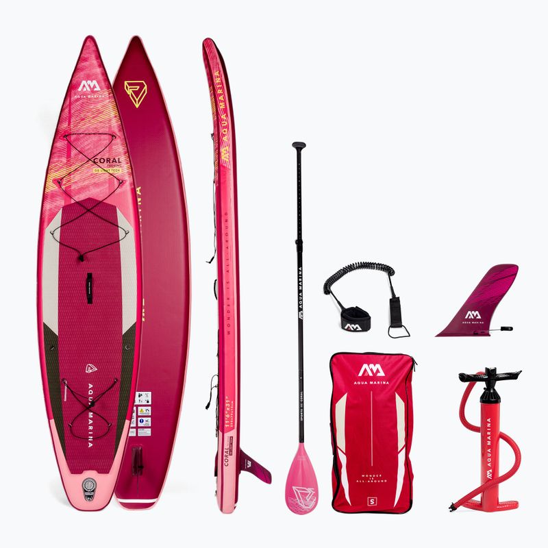 Prkno SUP Aqua Marina Coral Touring - Touring iSUP, 3,5 m/15 cm, s pádlem a cívkovým vodítkem růžové BT-22CTP