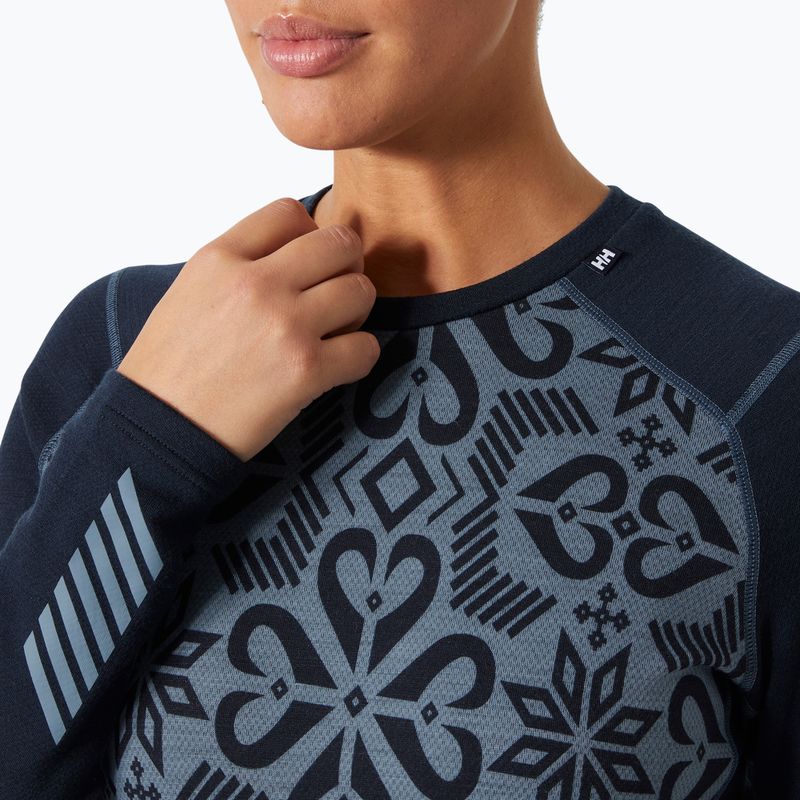 Dámská termoakční mikina Helly Hansen Lifa Merino Midweight Graphic Crew navy nordic rose aop 3