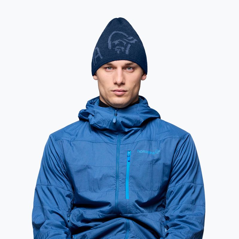 Zimní čepice NORRONA MerinoUll Logo Beanie indigo night melange 2