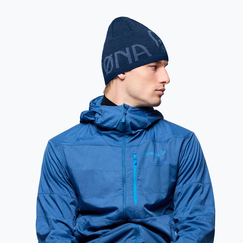 Zimní čepice NORRONA MerinoUll Logo Beanie indigo night melange 3