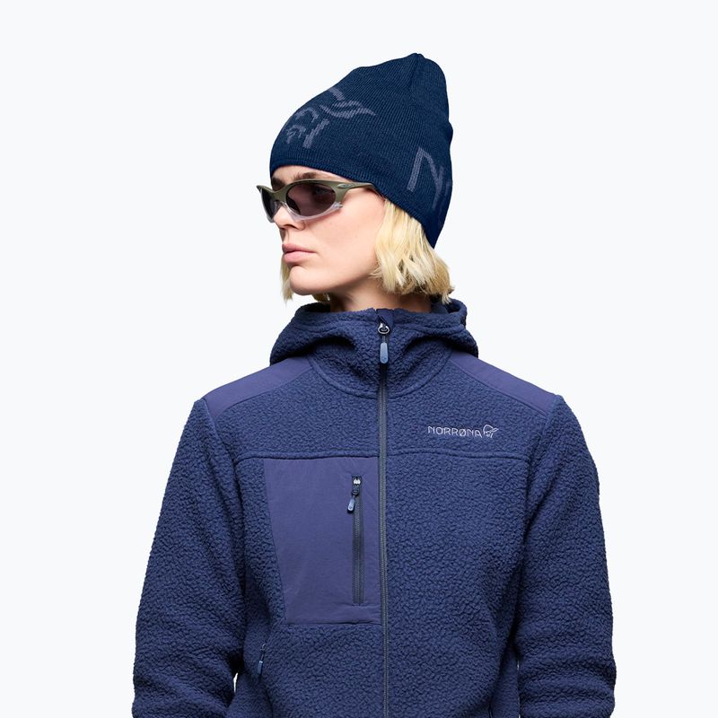 Zimní čepice NORRONA MerinoUll Logo Beanie indigo night melange 5