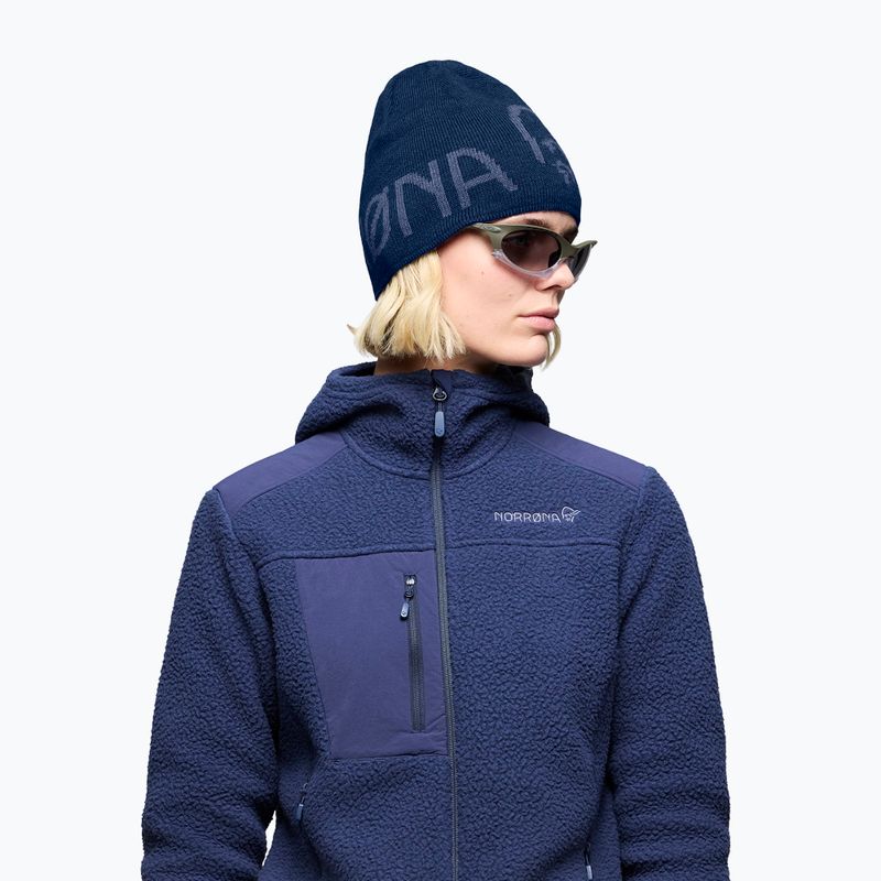 Zimní čepice NORRONA MerinoUll Logo Beanie indigo night melange 6